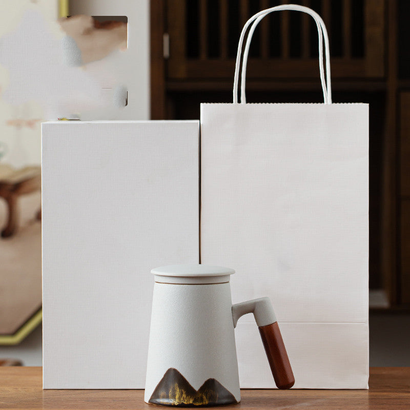 Ceramic Mug with Lid and Filter for Tea or Coffee
