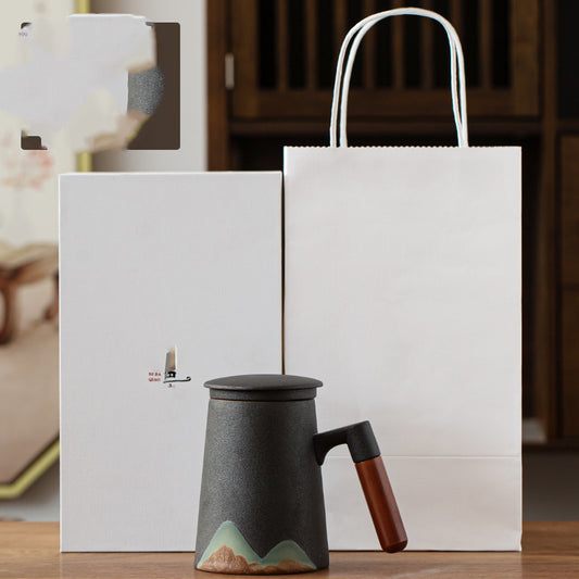 Ceramic Mug with Lid and Filter for Tea or Coffee