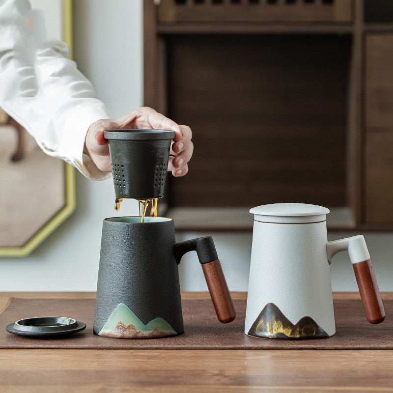 Ceramic Mug with Lid and Filter for Tea or Coffee